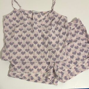 Silk Heart Print Women's Sleepwear Set - S